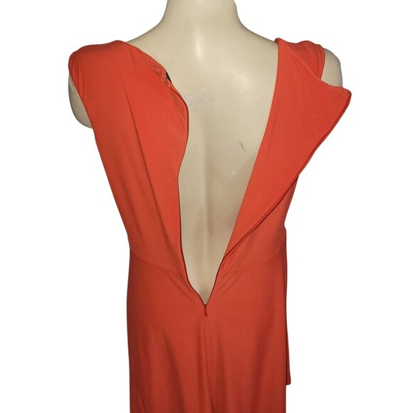 orange Sleeveless Scoop Neck Midi Dress With Waist Twist Detail & Back Zipper - Picture 6 of 10